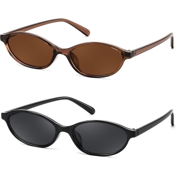 Women's Oval Cat Eye Black Brown Lightweight Trendy Sunnies Shades - Picture 3 of 6